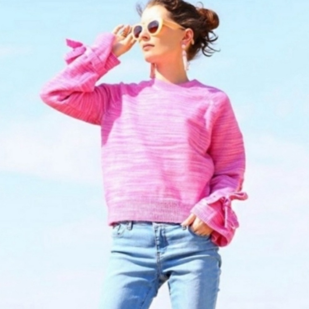 J. Crew Pink Alpaca Blend Tie-Sleeve Sweater NWT XS